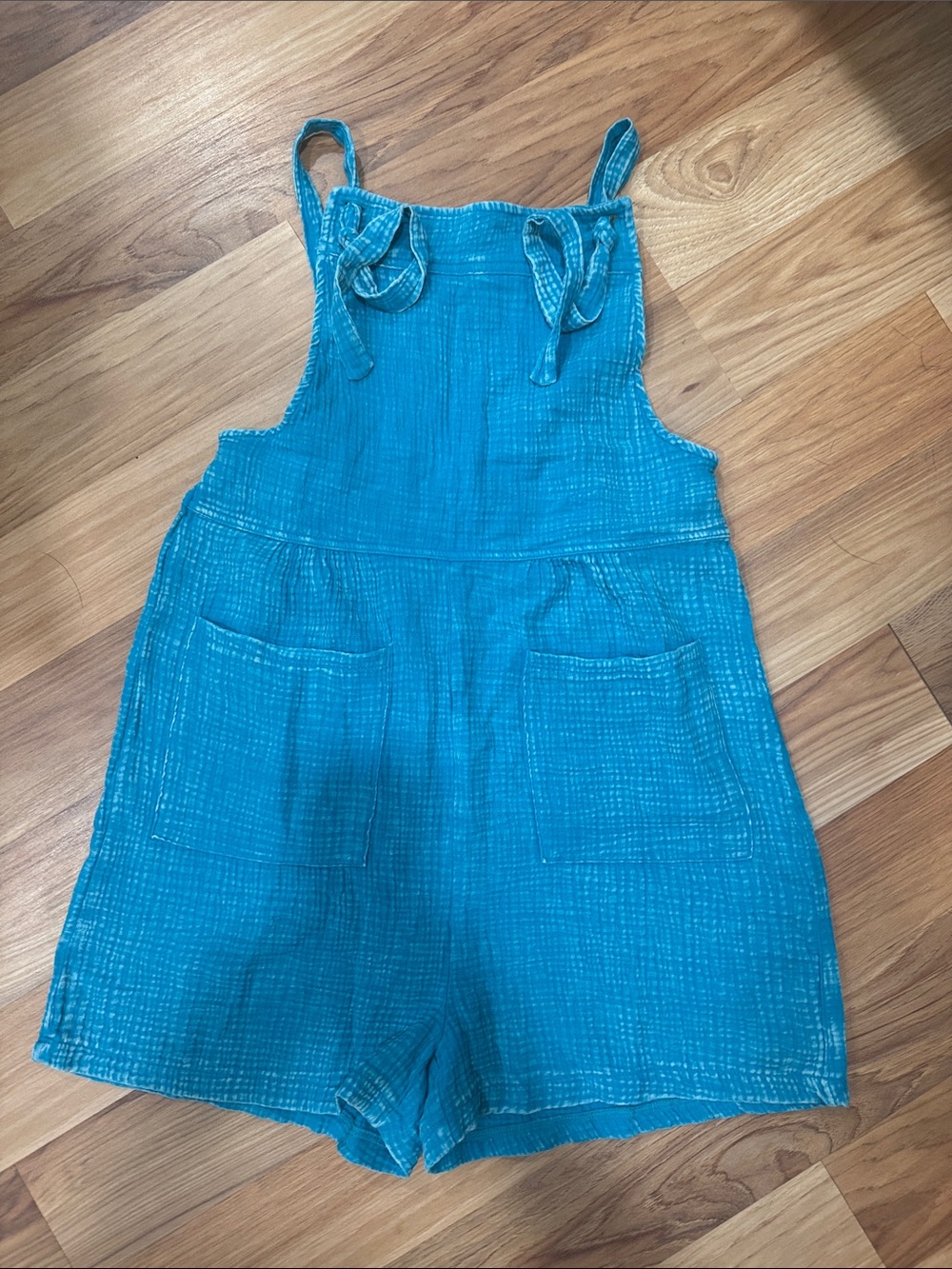 Zenana Outfitters Acud Wash Teal Tie-Shoulder One-Piece Romper